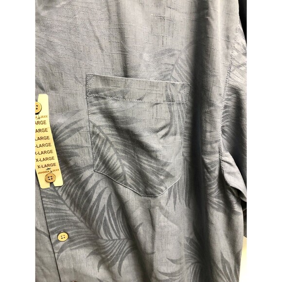 Jimmy Jaxx Button Up Short Sleeve Shirt XL/EG Blue Palm Leaves 100% Silk - Picture 5 of 9
